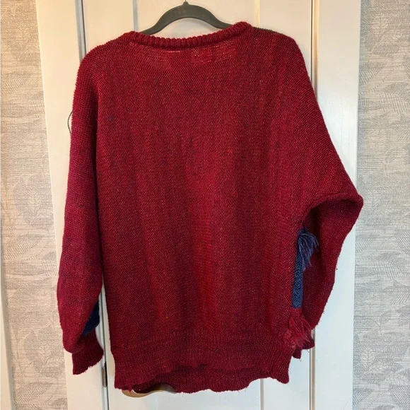 Unique vintage 90s multi-coloured sweater with fringe detail sz Womens Large - Picture 2 of 11